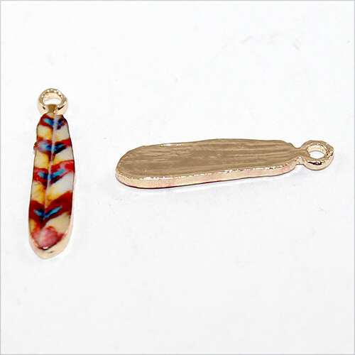 23mm Red Enamel Feather Charm - Red