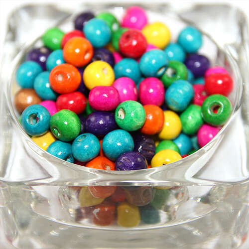 8mm Dyed Hinoki Wood Round Beads - Mixed Colours - Bag of 100
