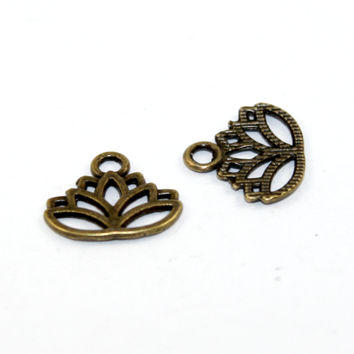 Lotus Flower Charm - Antique Bronze - 2 Pieces
