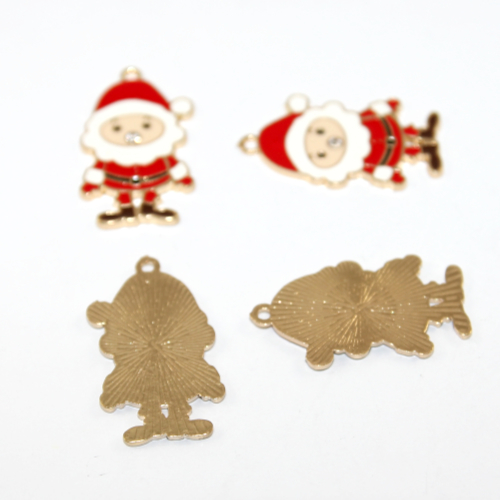 30mm Santa Claus Charm with a Rhinestone Nose - Gold - 2 Pieces