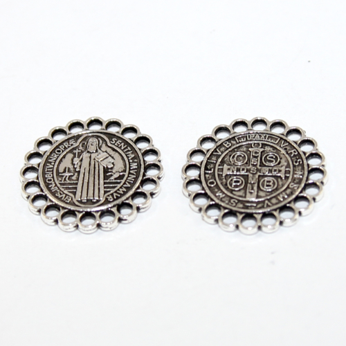 20mm Round Connector with etched Jesus - Platinum