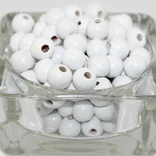 10mm Round Hinoki Wooden Beads - White - 50 Piece Bag