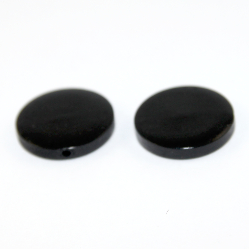 25mm Flat Round Hinoki Wood Beads - Black - 10 Piece Bag