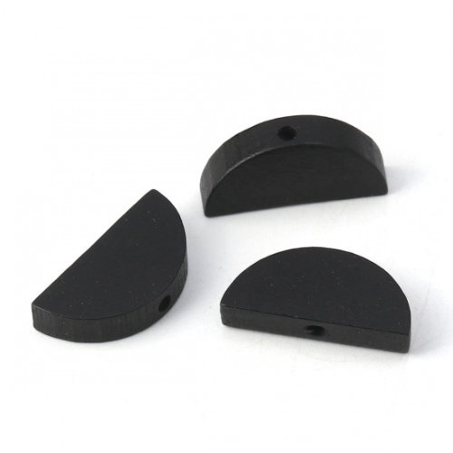 20mm x 10mm Half Moon Wooden Beads - 20 Piece Bag - Black