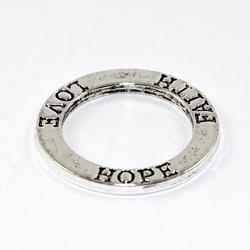 Faith & Love & Hope Stamped Circle Pendant - Platinum