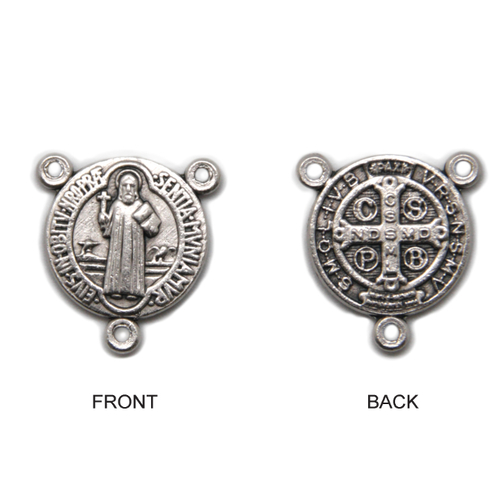 Rosary Centre - St Benedict 15mm Rosary Centre - Silver Oxide