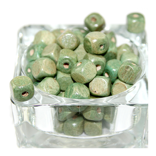 Cube Wooden Bead - Light Green - 50 Piece Bag