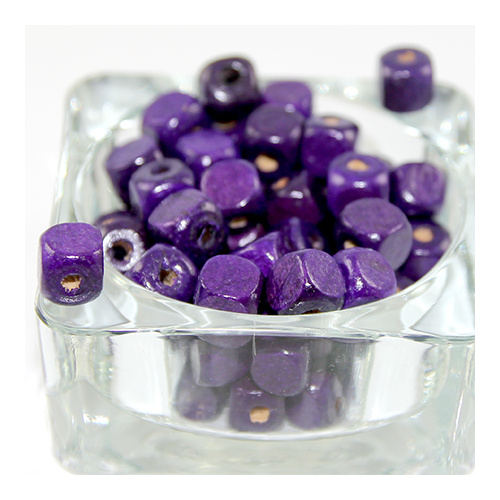 Cube Wooden Bead - Purple - 50 Piece Bag