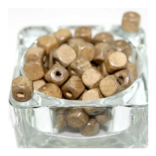 Cube Wooden Bead - Natural Tone - 50 Piece Bag