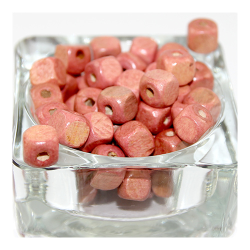 Cube Wooden Bead - Light Pink - 50 Piece Bag
