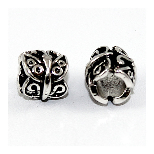 Carved Butterfly Euro Bead - Antique Silver
