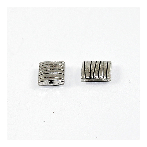 10mm x 9mm Etched Striped Rectangle Metal Bead - Antique Silver