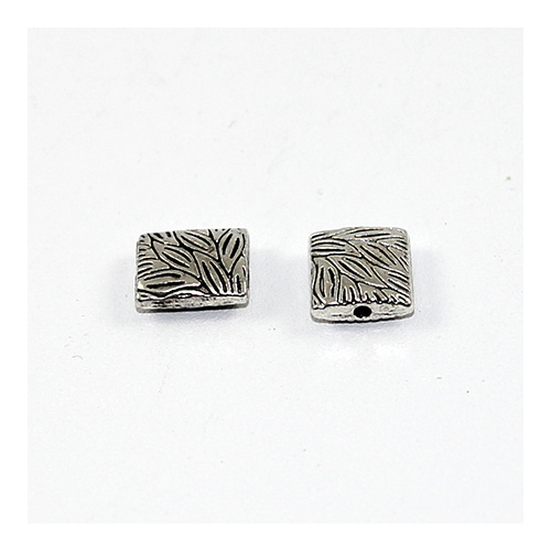 10mm x 9mm Etched Leaf Rectangle Metal Bead - Antique Silver