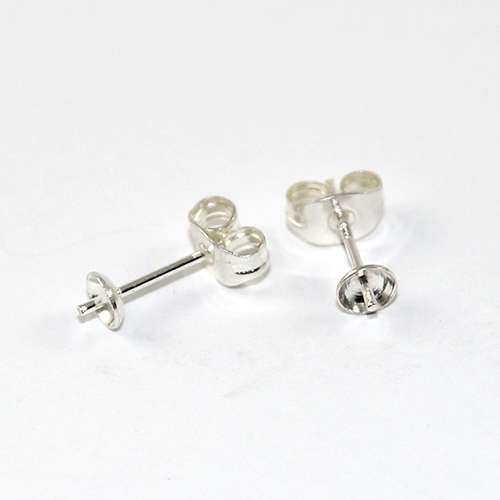 Stud Post with 4mm Cup and Butterfly Back - Silver Plated