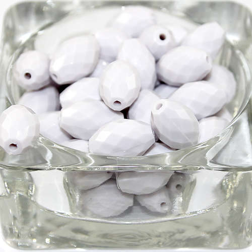 11mm x 17mm Opaque Oval Faceted Acrylic Beads - White - 20 Piece Bag