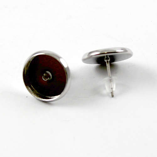 12mm Cabochon Setting Ear Studs - Pair with Rubber Backs - Antique Silver (Discontinued)