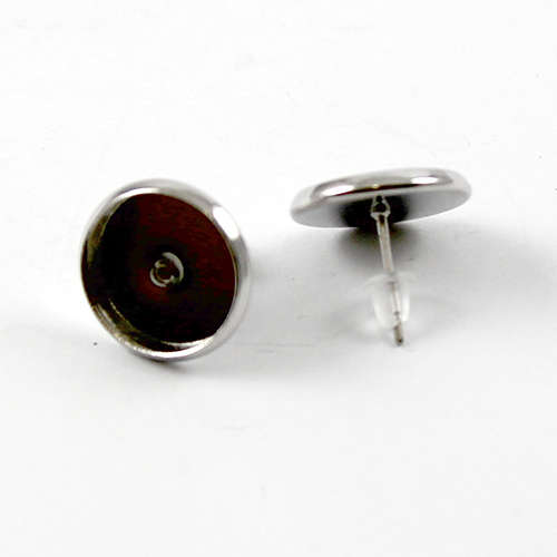12mm Cabochon Setting Ear Studs - Pair with Rubber Backs - Antique Silver