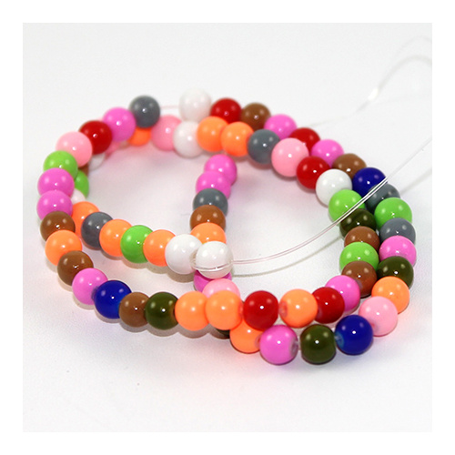 6mm Round Painted Baked Glass Beads - 40cm Strand  - Mixed Colour - Discontinued