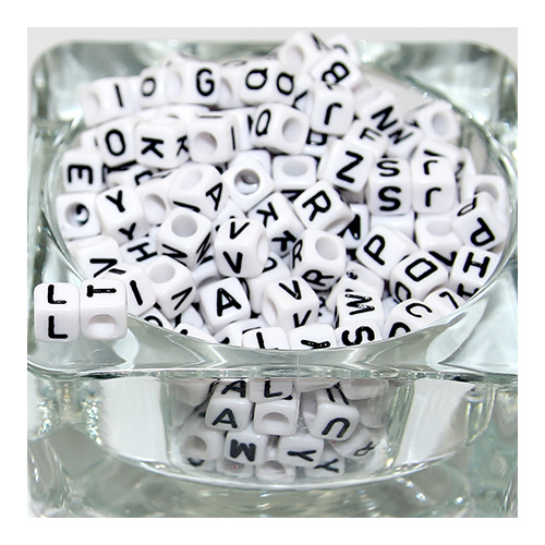 6mm Alphabet Acrylic Cube Beads - White