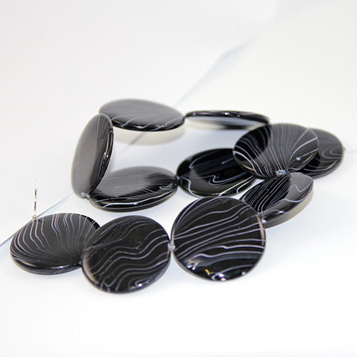 35mm Spray Painted Flat Round Shell Beads  - 38cm Strand - Black & White - Discontinued