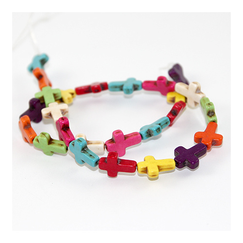12mm x 16mm Dyed Howlite Cross 25 piece Strand - Mixed Colour