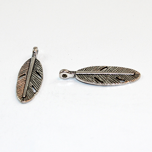 Feather Charm 30mm x 9mm - Antique Silver