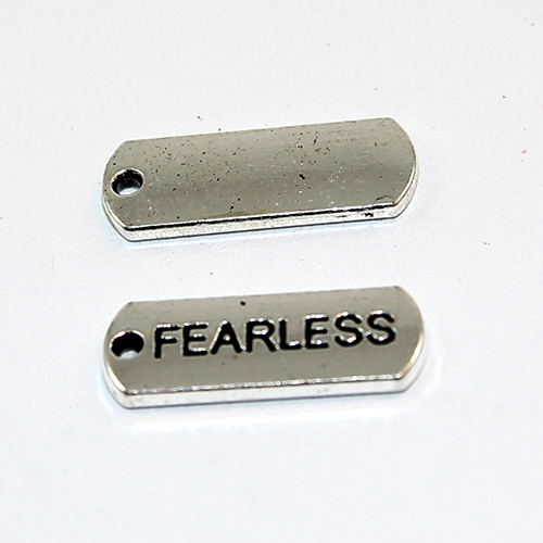 21mm Zinc Alloy Stamped Pendant - Fearless - Antique Silver