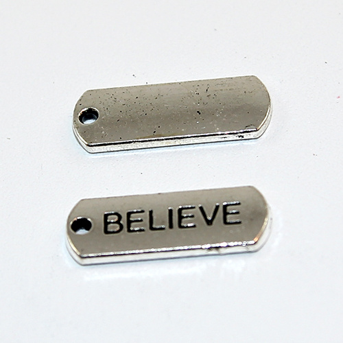 21mm Zinc Alloy Stamped Pendant - Believe - Antique Silver