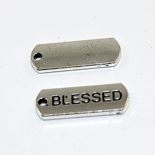 21mm Zinc Alloy Stamped Pendant - Blessed - Antique Silver