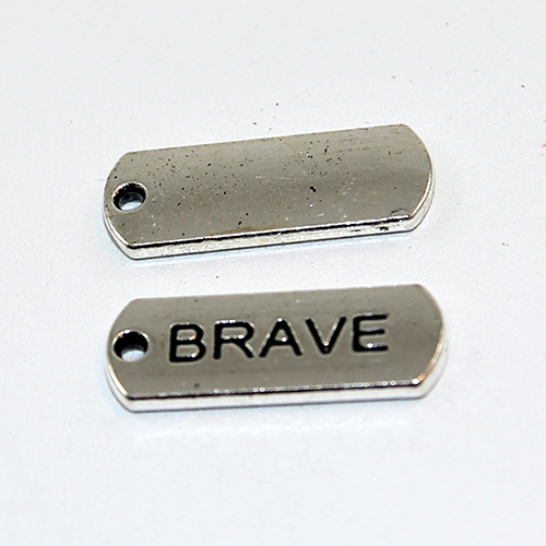 21mm Zinc Alloy Stamped Pendant - Brave - Antique Silver