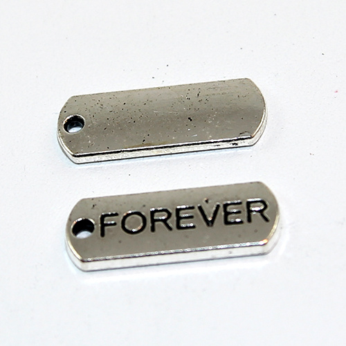 21mm Zinc Alloy Stamped Pendant - Forever - Antique Silver