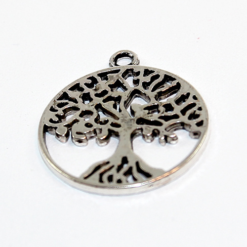 25mm Tree of Life Carved Charm - Antique Silver