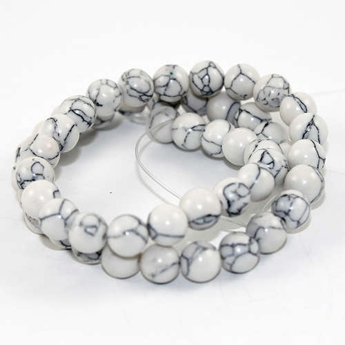 8mm Howlite Round Beads - 38cm Strands - White & Grey