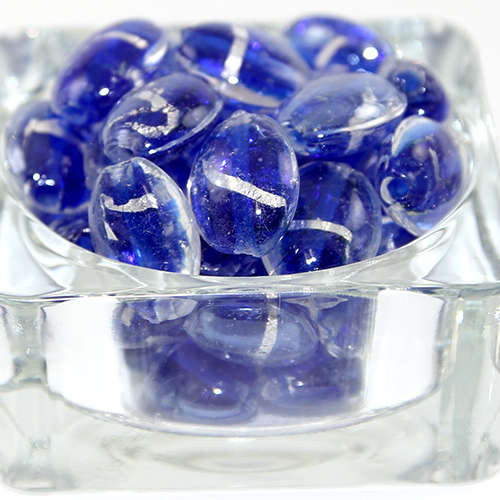 Pack of 6 - 20mm x 16mm Oval Handmade Silver Foil Glass Beads - Blue