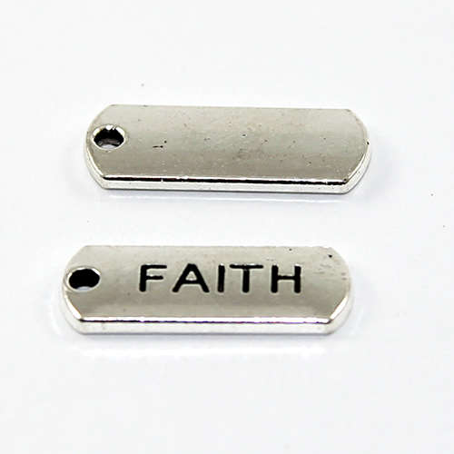 21mm Zinc Alloy Stamped Pendant - Faith - Antique Silver