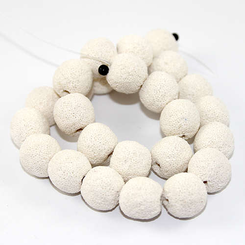 16mm Round Natural Lava Beads - 38cm Strand - White