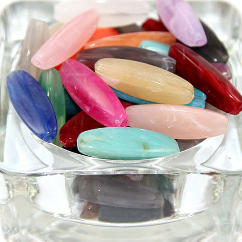 28mm x 9mm Rice Acrylic Beads - Mixed Colours - Bag of 10