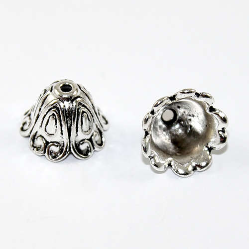 15mm x 11mm Bead Cap with Heart Detail - Antique Silver