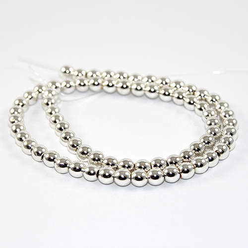 6mm Electroplated Hematite Beads - 38cm Strand - Silver Plated