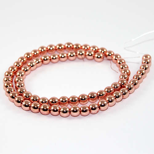 6mm Electroplated Hematite Beads - 38cm Strand - Rose Gold Plated