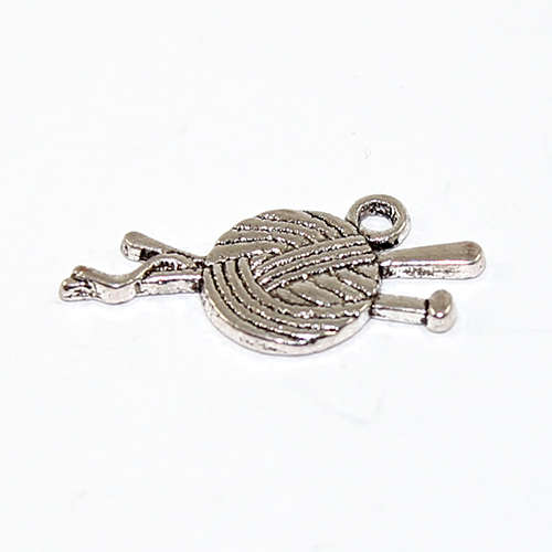 Ball Of Yarn with Needles Charm - Antique Silver