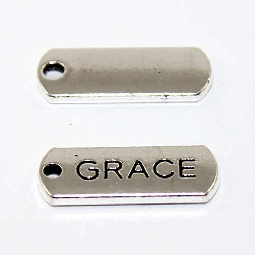 21mm Zinc Alloy Stamped Pendant - Grace - Antique Silver