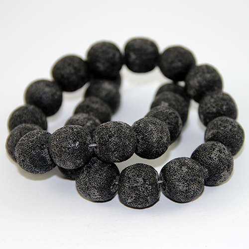 16mm Round Natural Lava Beads - 38cm Strand - Black