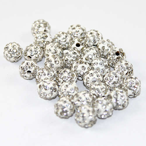 8mm Pave Disco Ball Beads - White - 10 Piece Bag