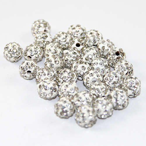 8mm Pave Disco Ball Beads - White
