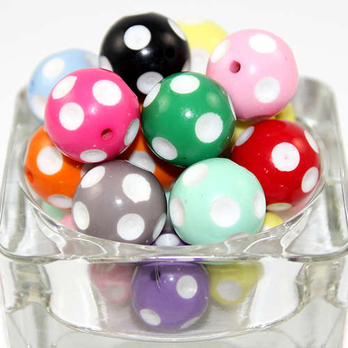 20mm Round Divotted Polka Dot Opaque Acrylic Beads - Mixed Colours