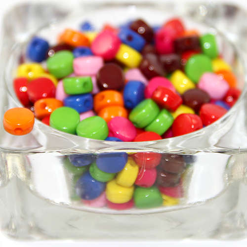 8mm Flat Round Opaque Acrylic Beads - Mixed Colours - Bag of 100 Beads