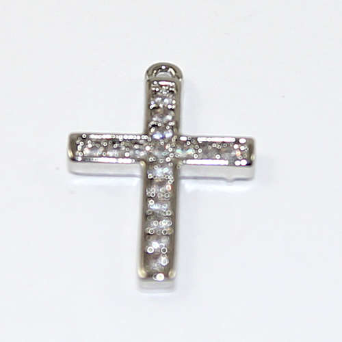 15mm x 10mm Micro Pave Cross Charm - Platinum