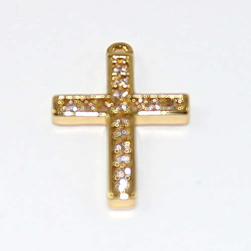 15mm x 10mm Micro Pave Cross Charm - Gold