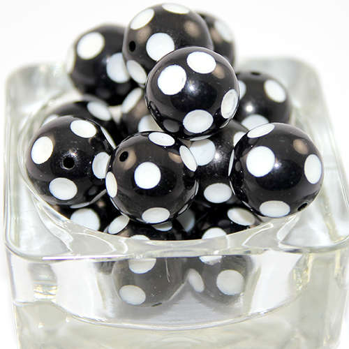 20mm Round Divotted Polka Dot Opaque Acrylic Beads - Black - 4 Piece Bag